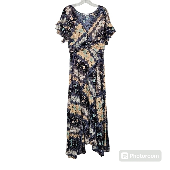 Abel The Label Anthropologie Ghandi Blue Floral Maxi Dress size L - Picture 2 of 12